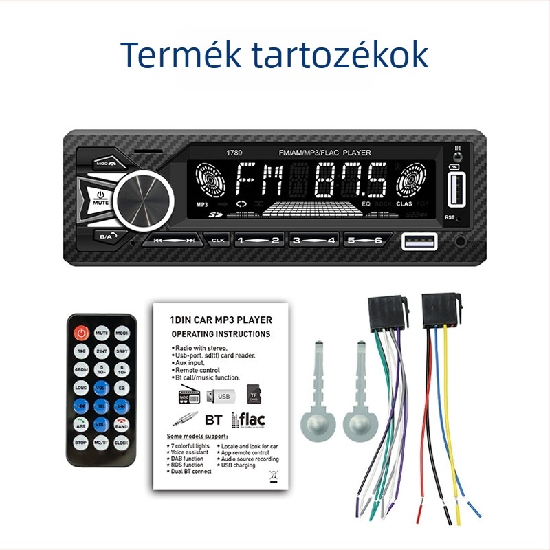 Autós MP3 lejátszó FM rádióval, kettős Bluetooth és USB, 12V, 128MB tárhely