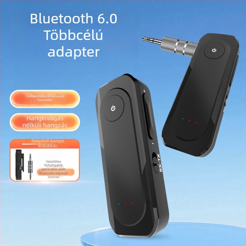 Autó Bluetooth audio vevő és adó, AUX bemenettel, modell K-11, BT 6.0, 3,5 mm bemenet, Plug and Play, 10 m hatótáv
