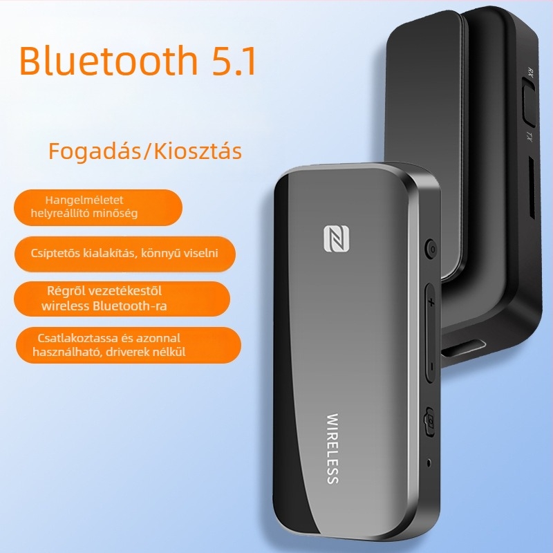 Gallér-típusú vezeték nélküli Bluetooth 5.1 vevő-átvivő, 2 az 1-ben AUX autó audio adapter, kihangosítással