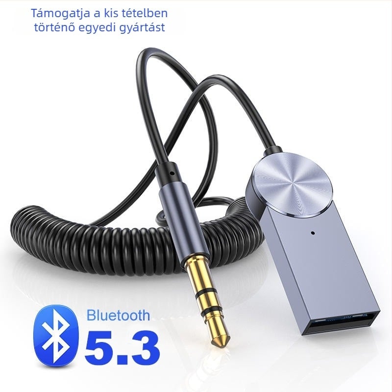 Autó Bluetooth vevő az AUX 3,5 mm-rel, Bluetooth 5.3, Plug-and-Play, 10 m hatótávolság, külső áramellátás nélkül