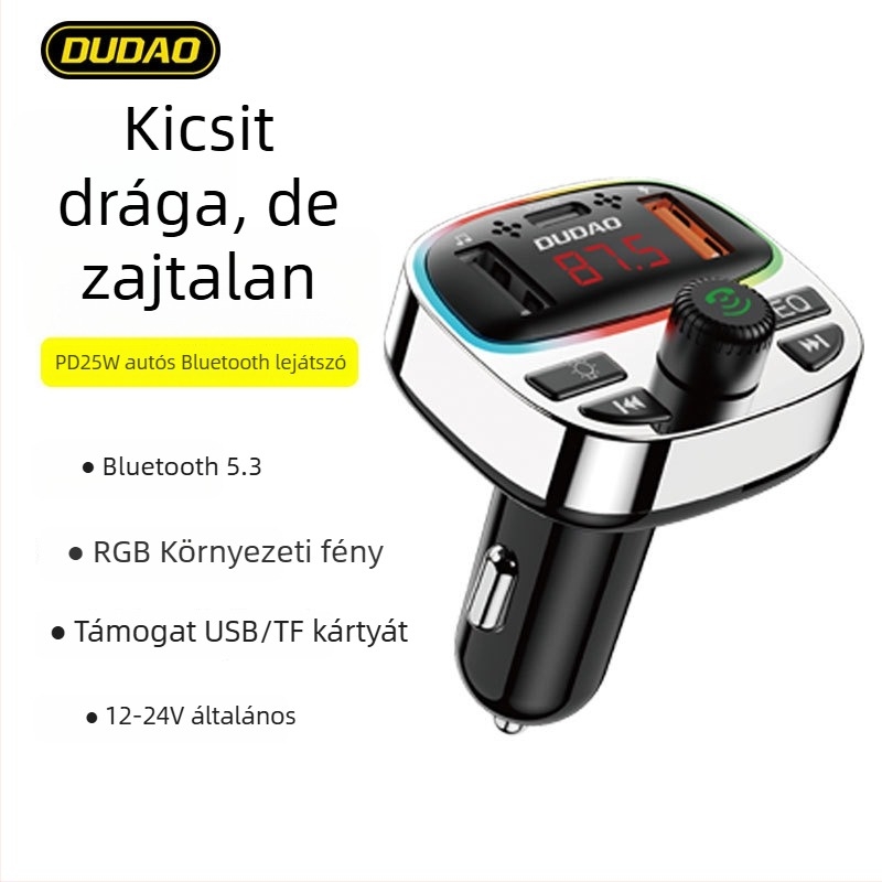 R2Pro+ autó Bluetooth MP3 vevő veszteségmentes hanggal, PD gyorstöltés, OLED kijelző és FM rádió, 12-24V bemenet