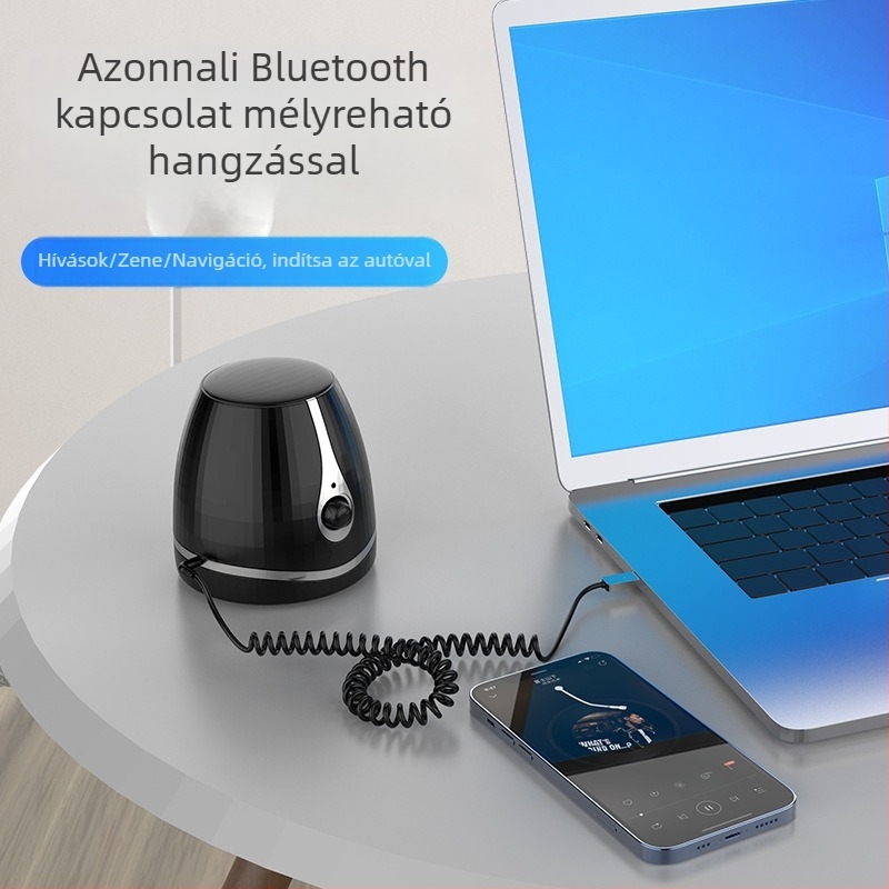 Autó Bluetooth vevő AUX-kal, Bluetooth 5.0, Plug‑and‑Play, USB/3.5 mm interfész, 10 m hatótávolság, D08 modell