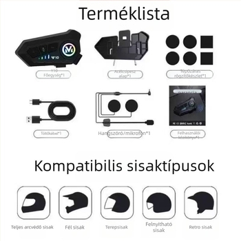 Y10 Sisakhoz Való Vezeték Nélküli Bluetooth Headset Kerékpárhoz és Kiszállításhoz — Intelligens Hangvezérlés, Hosszú Akkumulátor Élettartam, Puha Mikrofonnal, IPX6 Vízálló, Bluetooth 5.3, Duál Sztereó