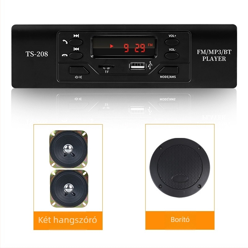 Ts208 Bluetooth autó MP3 lejátszó FM rádióval, 12V tápegység, ABS ház, 800 g, memória nélkül