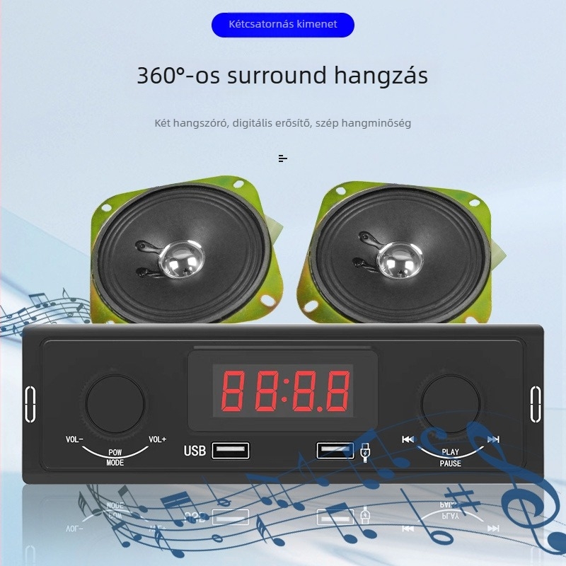 KH-030 Autós MP3 lejátszó Bluetooth-tal, FM rádióval, USB lejátszással és cigarettagyújtó csatlakozóval (8-120V)