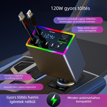 M38 autós töltő USB Bluetooth vevővel, 12–24V, USB interfész, FM funkció