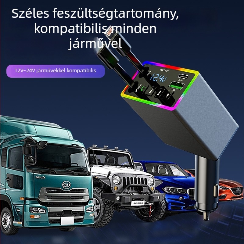 M38 autós töltő USB Bluetooth vevővel, 12–24V, USB interfész, FM funkció
