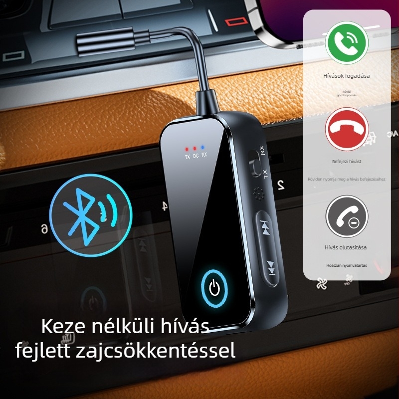 2-in-1 Bluetooth 5.4 audió vevő és adó, 3,5 mm AUX, Plug-and-Play, 10 m hatótávolság, hands-free hívások autóhoz és otthonhoz