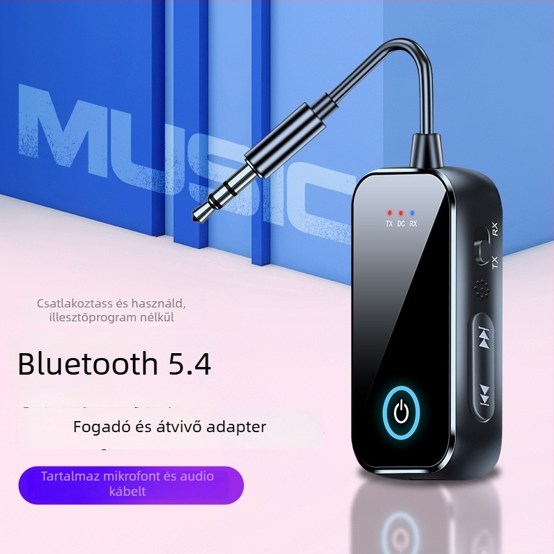 2-in-1 Bluetooth 5.4 audió vevő és adó, 3,5 mm AUX, Plug-and-Play, 10 m hatótávolság, hands-free hívások autóhoz és otthonhoz