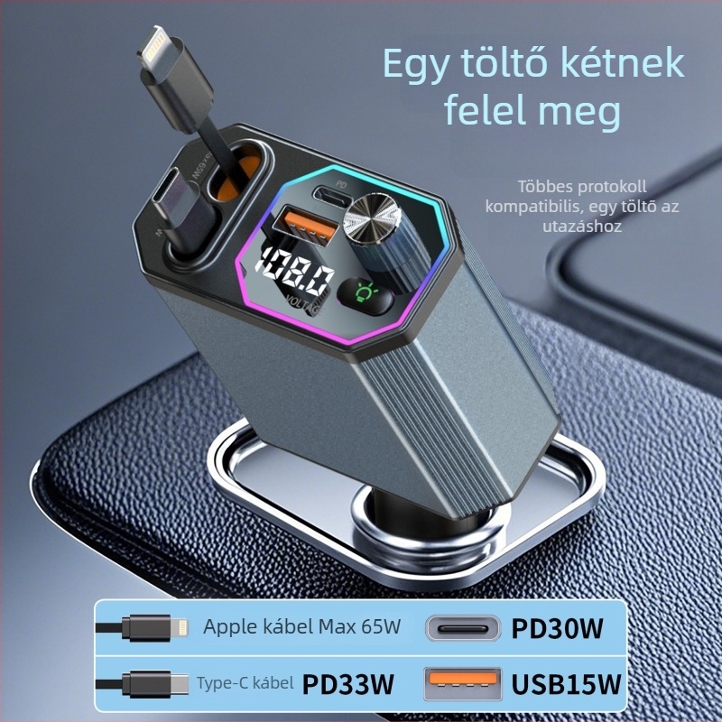 A28 digitális kijelzős autó töltő USB 12-24V FM rádióval