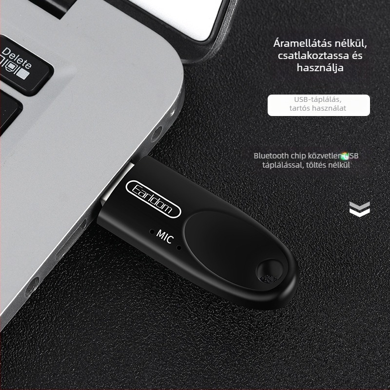 Earldom M40 Bluetooth-vevő USB-hez, Plug‑and‑Play autóhoz, kihangosító beszélgetések, Bluetooth 5.0, 10 m hatótáv
