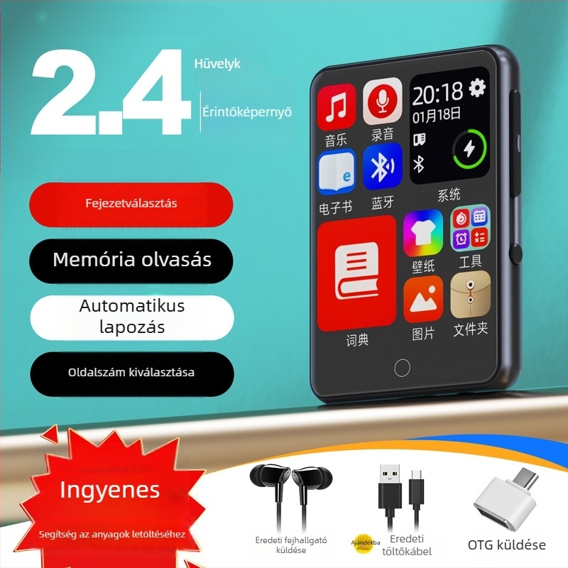 Bluetooth MP4/MP3 hordozható lejátszó regények és e-könyvek olvasásához – középiskolai kiadás