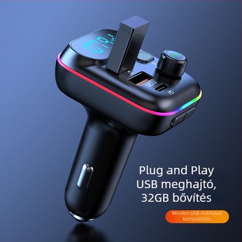 Autós Bluetooth vevő MP3 lejátszással, USB MP3 lejátszás, FM rádió, 12–24V szivargyújtó tápegység, T70 modell