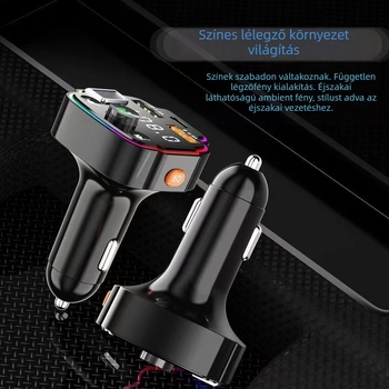 Q8 autós MP3 lejátszó Bluetooth kihangosítással, FM átjátszó, kártya slot, USB PD gyors töltés, 12–24V autó tápegység