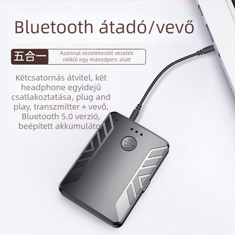 Autóba szánt Bluetooth 5.0 audio adó-vevő, USB és 3,5 mm-es interfész, Plug-and-Play, külső tápellátás nélkül, egy–kettő vezeték nélküli átvitel, Hi‑Fi hangminőség