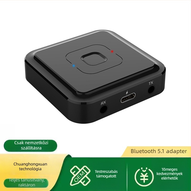 CHX-BT-22 Autó Bluetooth 5.1 audio adapter 3.5 mm/Type-C interfész, Plug-and-Play továbbító és vevő, 10 m hatótávolság