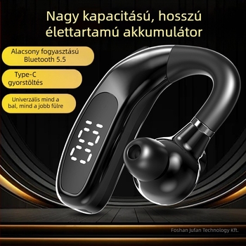 Vezetési célú egy fülre illeszkedő vezeték nélküli Bluetooth fülhallgató, fülhurokkal, Huawei chip, BT 2.0, akkumulátor kijelző