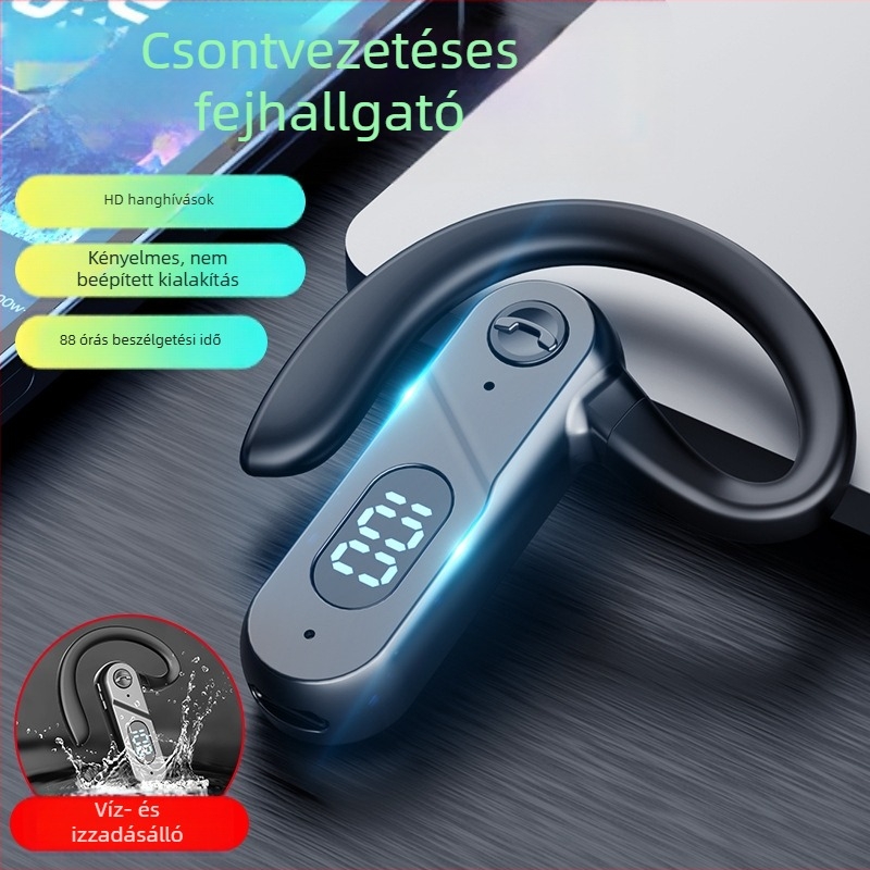 Csontvezetéses Bluetooth fülhallgató digitális kijelzővel, hangvezérléssel, 10 m hatótávolság, IPX4, 8 óra feletti üzemidő
