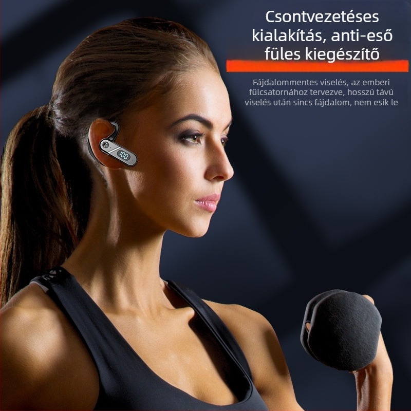 Csontvezetéses Bluetooth fülhallgató digitális kijelzővel, hangvezérléssel, 10 m hatótávolság, IPX4, 8 óra feletti üzemidő