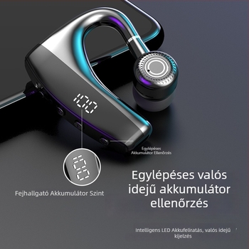 Egyoldalas Bluetooth fejhallgató digitális kijelzővel, Bluetooth 5.0, 10 m hatótávolság, 4–8 órás akkumulátor, fülre rögzített sportos fejhallgató