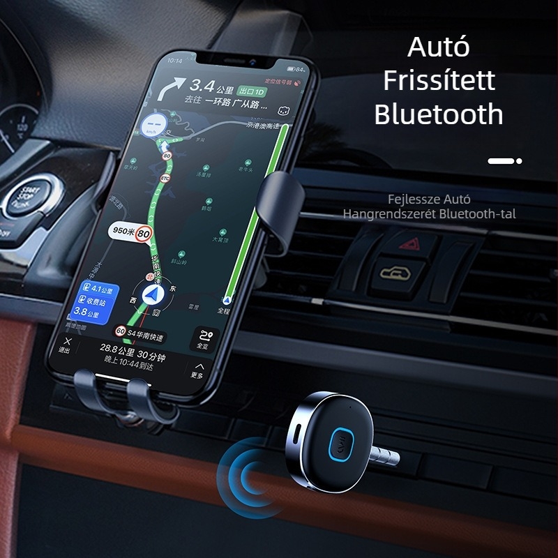 Bluetooth autós kihangosító vevő J33 AUX-szal, 5.0 adapter, plug-and-play, bemeneti feszültség 12-24 V, mikrofon érzékenység -42 dB, frekvencia 2.402-2.480 GHz