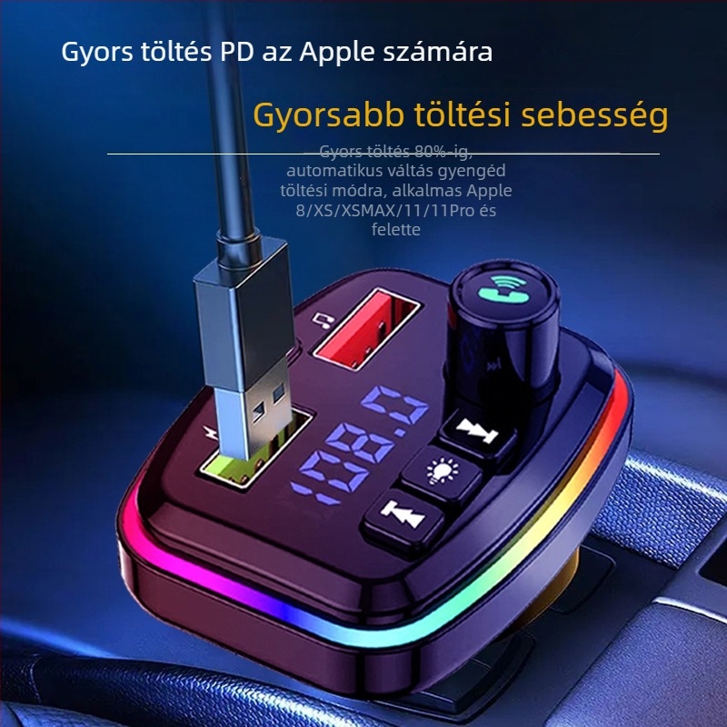 M14 Bluetooth autó MP3 lejátszó kihangosítóval, QC3.0 gyors töltés, FM rádió, USB interfész, 12–24V szivargyújtó tápegység