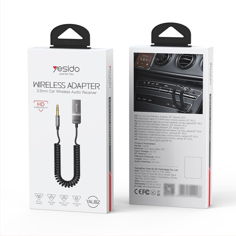 Yesido YAU82 Autó Bluetooth Audió Vevő Adapter, Bluetooth 5.0, AUX Bemenet, Járművekhez