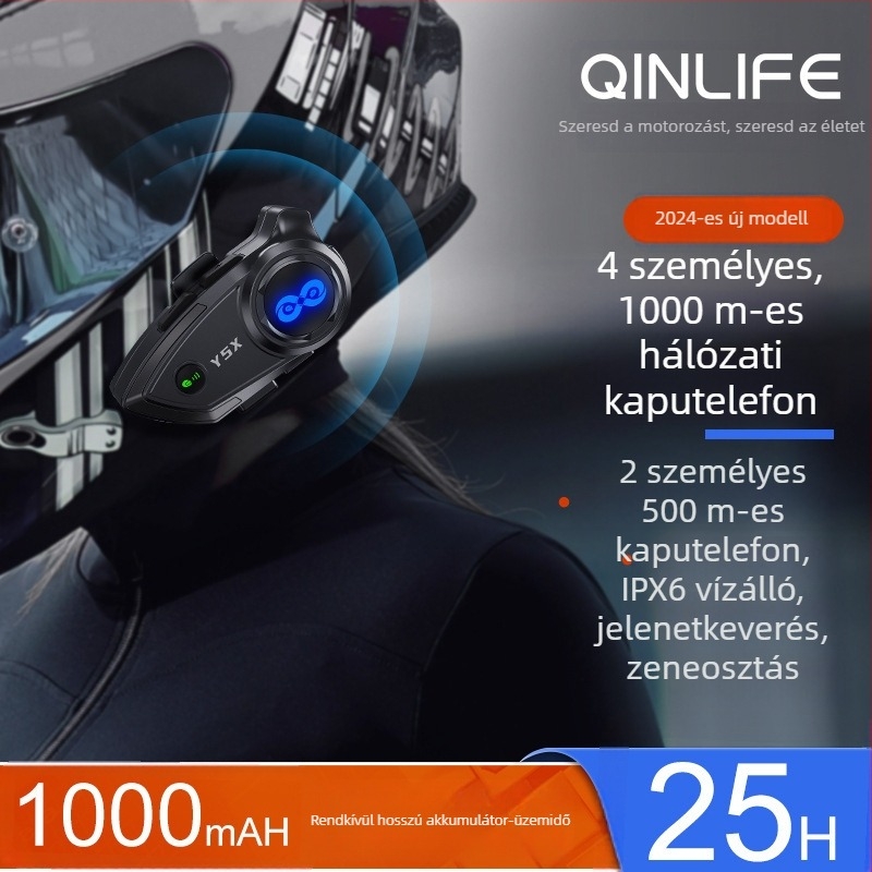 Y5X Bluetooth sisakos motoros fejhallgató zene megosztással, vízálló és porálló, négyfős interkom és zajcsökkentés