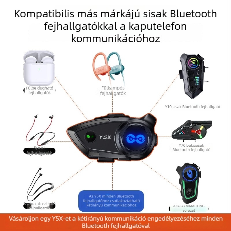 Y5X Bluetooth sisakos motoros fejhallgató zene megosztással, vízálló és porálló, négyfős interkom és zajcsökkentés