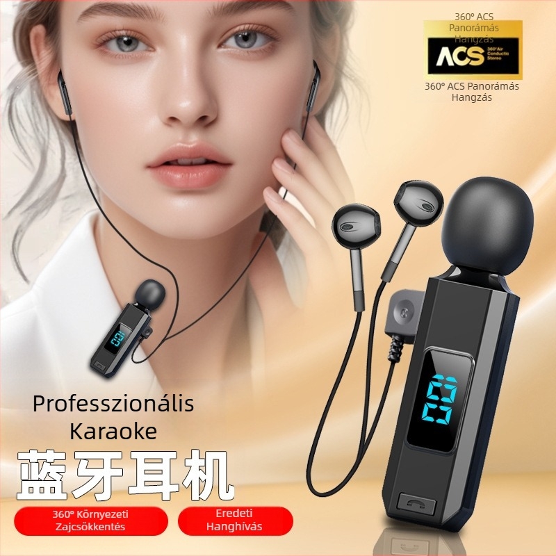 M1 Bluetooth klipszes fejhallgató vezeték nélküli mikrofonnal Androidhoz, autóban használható, mono/sztereo, Bluetooth 5.5, 10 m hatótáv, 8 órás üzemidő, digitális kijelző