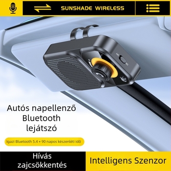 Bluetooth autós kihangosító napellenzőre szerelve; kettős 2W hangszórók; 5V bemenet; Bluetooth 2.4–2.48 GHz