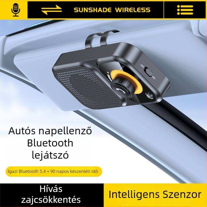 Bluetooth autós kihangosító napellenzőre szerelve; kettős 2W hangszórók; 5V bemenet; Bluetooth 2.4–2.48 GHz