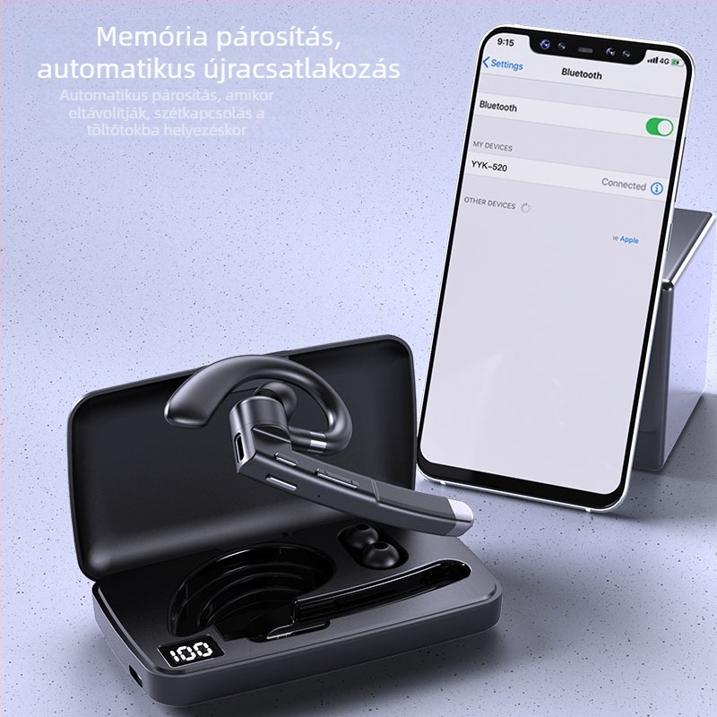 Fülre akasztós vezeték nélküli Bluetooth headset digitális kijelzővel, Bluetooth 5.3, 10 m hatótávolság, egyoldali, IPX7, üzemidő >8 óra