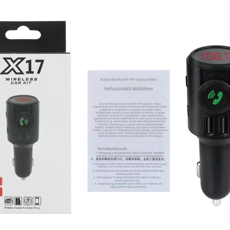Autó MP3 lejátszó Bluetooth és Hands-Free, többfunkciós, kettős USB-porttal és 12–24V autós töltővel, FM funkcióval