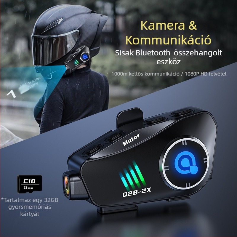 Bluetooth sisak interkom 1080P kamerával, kerékpáros sisak, IPX6 vízálló, zajcsökkentés, hangvezérlés