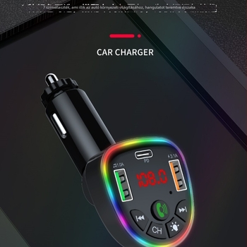 Autóba töltő Bluetooth MP3 lejátszóval – duál‑magos processzor, 18W gyors töltés, hands-free