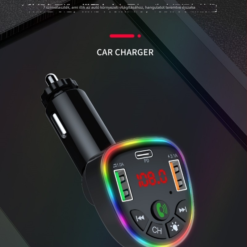 Autóba töltő Bluetooth MP3 lejátszóval – duál‑magos processzor, 18W gyors töltés, hands-free