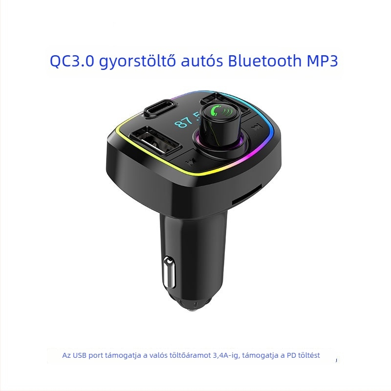 Autóba szánt MP3 Bluetooth vevő QC3.0 gyorstöltés, Bluetooth 5.0 zenei lejátszó, kihangosító hívások, PD töltés