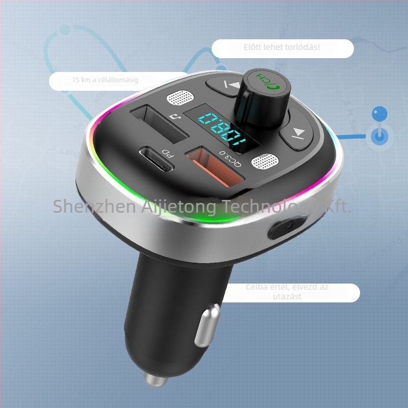 Autós Bluetooth MP3 lejátszó és FM transmitter, Bluetooth hívásokkal, QC3.0 és PD30W gyorstöltés, 12–24V, Modellt T81