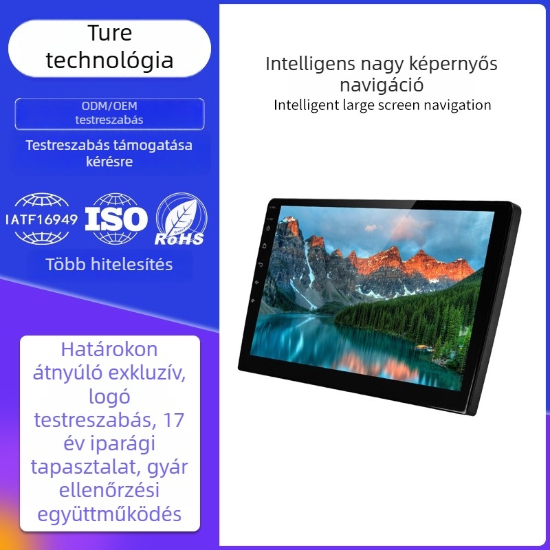 Android autós navigációs rendszer négymagos processzorral, GPS, Wi-Fi, MP3/MP4 lejátszás, HD érintőképernyő