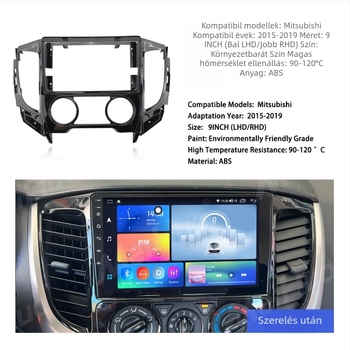 Mitsubishi Triton/L200 (2015–2019) autórádió DVD navigációs egység 1280x720 QLED/IPS kijelzővel, kompatibilis automata váltóval
