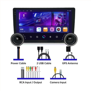 Autós Android navigáció CarPlay‑kel — kettős gombos vezérlés, IPS kijelző, 12V táplálás, teljesítmény 50×4, kompatibilis Toyota/Hyundai/Kia/Honda/Nissan