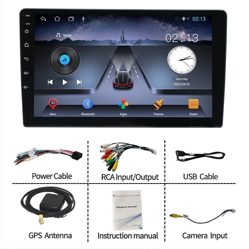 Androidos autó navigációs fejegység Bluetooth‑kal, Wi‑Fi‑vel és GPS‑szel, 1024×600 kijelző, 12V tápegység, 45W×4, univerzális kompatibilitás