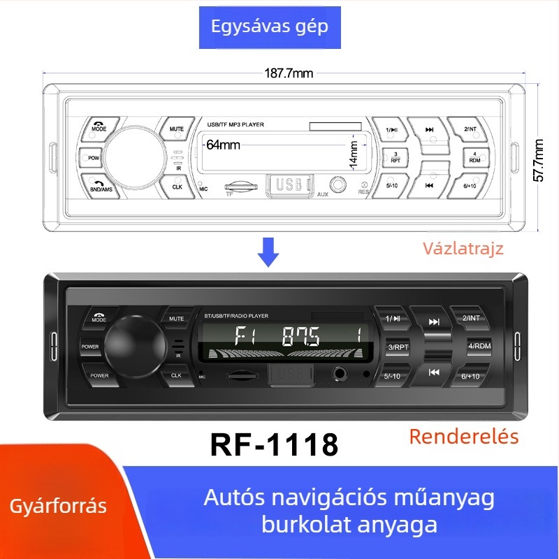 Autóközponti vezérlő burkolat — ABS műanyag előlap DVD navigációhoz, univerzális modell, testreszabás elérhető, eredet: Guangdong, márka: Ruifengzhi