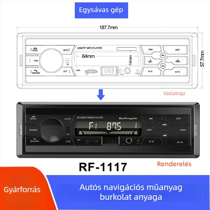 Autóközponti vezérlő burkolat — ABS műanyag előlap DVD navigációhoz, univerzális modell, testreszabás elérhető, eredet: Guangdong, márka: Ruifengzhi