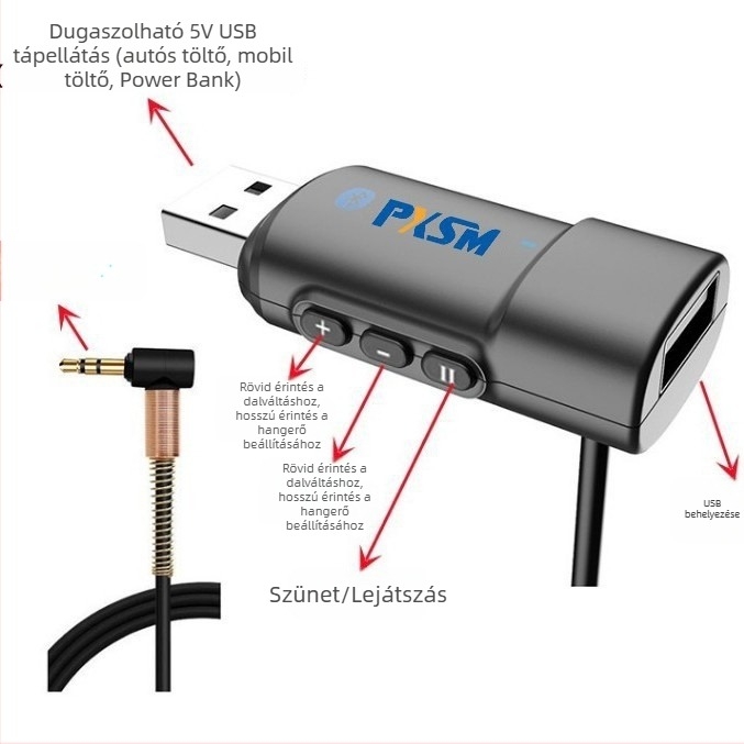 Autós AUX-USB Bluetooth MP3 lejátszó USB memória támogatással, többfunkciós, veszteségmentes zene