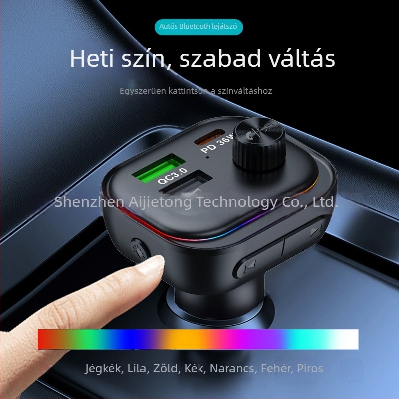 Autós Bluetooth MP3 lejátszó FM átjátszóval és PD 30W QC3.0 gyors töltéssel (Modell T92, Márka Agetunr, 12-24V, QC+PD interfész)