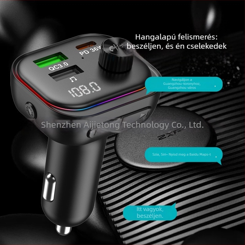 Autós Bluetooth MP3 lejátszó FM átjátszóval és PD 30W QC3.0 gyors töltéssel (Modell T92, Márka Agetunr, 12-24V, QC+PD interfész)