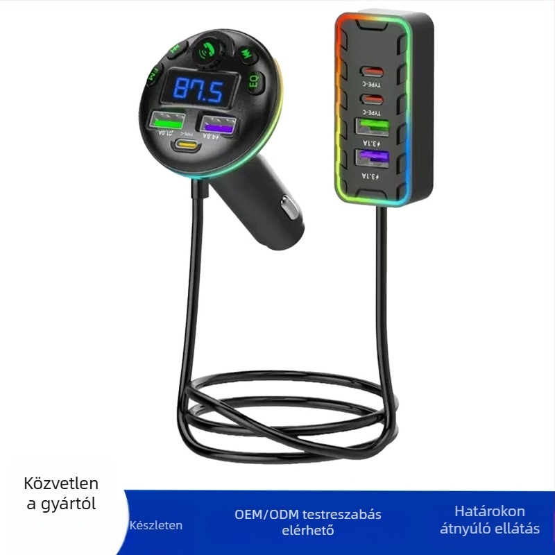Autós Bluetooth FM átjátszó digitális kijelzővel, QC3.0 USB PD, 12–24V autó tápellátás