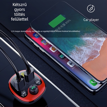 BT21 autós Bluetooth MP3 lejátszó kettős USB-portokkal, 3.1A gyors töltés, 12-24V tápegység, FM rádió